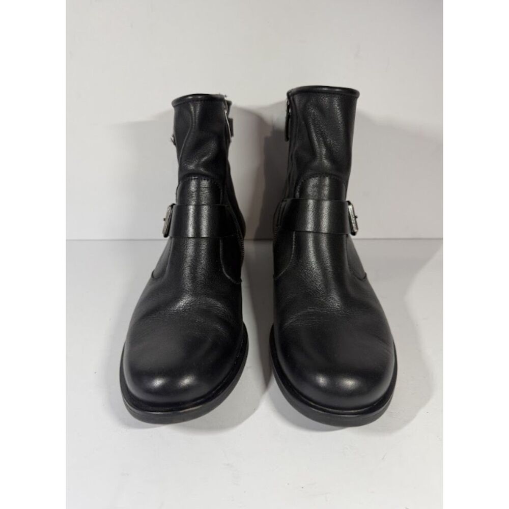 Paul Green Black Leather Buckle Strap Side Zip Ankle Boots Size 7.5